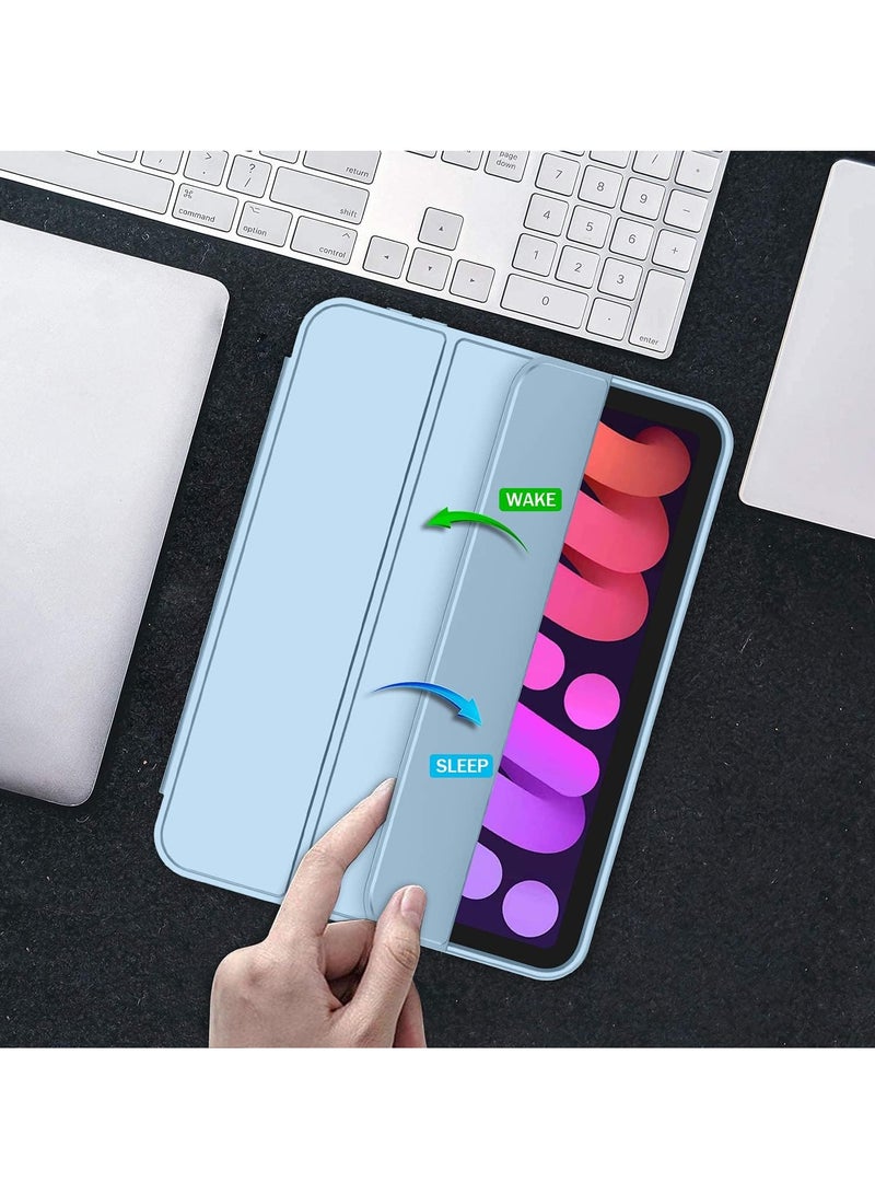 ميجوفاست حافظة آيباد ميني 7 2024 A17 برو 8.3 بوصة حافظة آيباد ميني الجيل السابع مع حامل قلم رصاص حافظة ذكية بحامل ثلاثي الطي مع ظهر ناعم من مادة TPU أزرق سماوي - Image 4