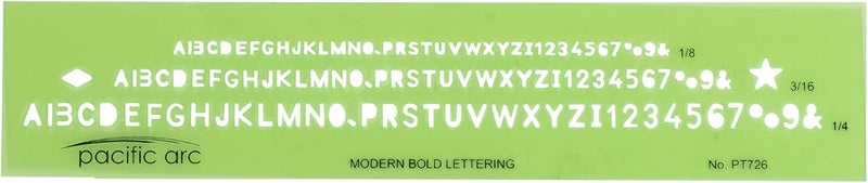Pacific Arc Modern Bold Lettering Template Guide, with 1/8 to 1/4 Inch Letters - Image 1