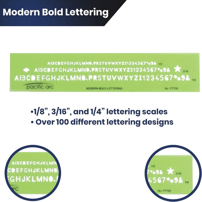 Pacific Arc Modern Bold Lettering Template Guide, with 1/8 to 1/4 Inch Letters - Image 3