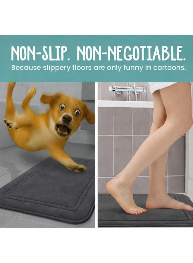 ITSOFT Memory Foam Bath Mat 24x16, Non Slip, Machine Washable, Quick Dry & Absorbent Rugs, Bath Mats for Bathroom Floor, Tub & Shower, Bathroom Rug, Charcoal Gray - Image 4