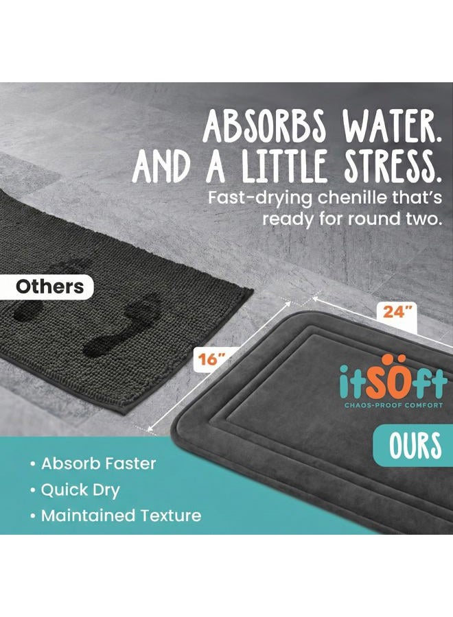 ITSOFT Memory Foam Bath Mat 24x16, Non Slip, Machine Washable, Quick Dry & Absorbent Rugs, Bath Mats for Bathroom Floor, Tub & Shower, Bathroom Rug, Charcoal Gray - Image 3