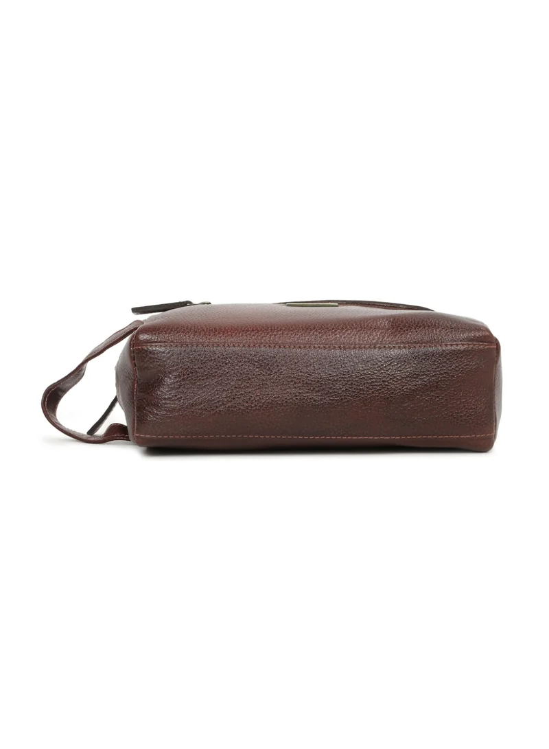 Teakwood  Teakwood Essentials Genuine Leather Travel Toiletry Bag | Large Capacity Cosmetic & Grooming Organizer | Front Zipper Pocket | Spacious Main Storage | Easy-Carry Wrist Handle | Travel Wash Bag for Men & Women | Maroon  | Best Price UAE