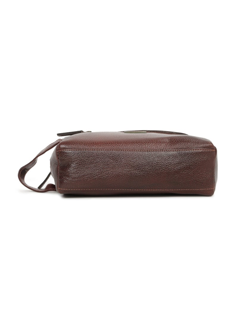 Teakwood Essentials Genuine Leather Travel Toiletry Bag | Large Capacity Cosmetic & Grooming Organizer | Front Zipper Pocket | Spacious Main Storage | Easy-Carry Wrist Handle | Travel Wash Bag for Men & Women | Maroon - Image 5
