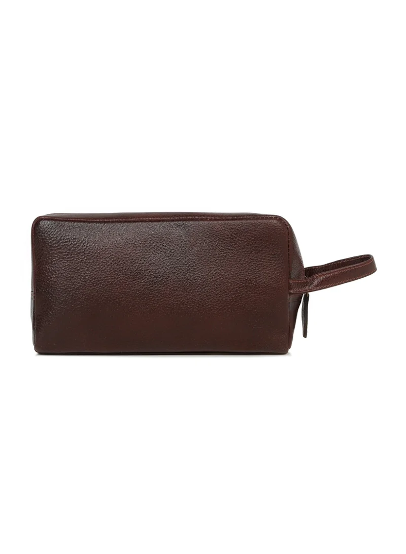 Teakwood  Teakwood Essentials Genuine Leather Travel Toiletry Bag | Large Capacity Cosmetic & Grooming Organizer | Front Zipper Pocket | Spacious Main Storage | Easy-Carry Wrist Handle | Travel Wash Bag for Men & Women | Maroon  | Best Price UAE