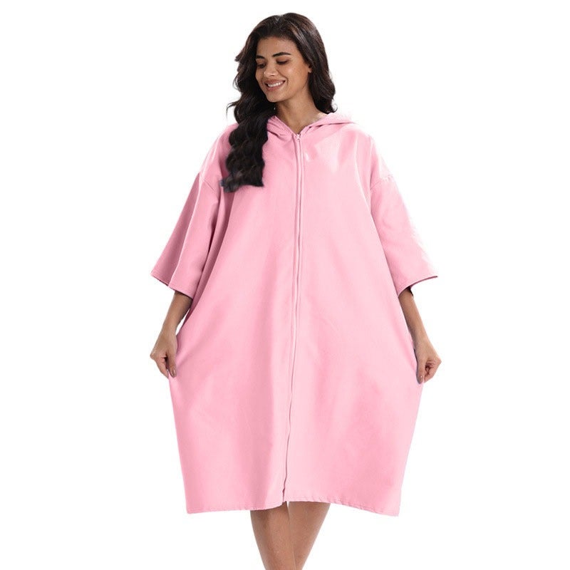 Ultra-Fine Microfiber Adult Hooded Bathrobe - Quick-Drying Beach Towel & Surfing Cape