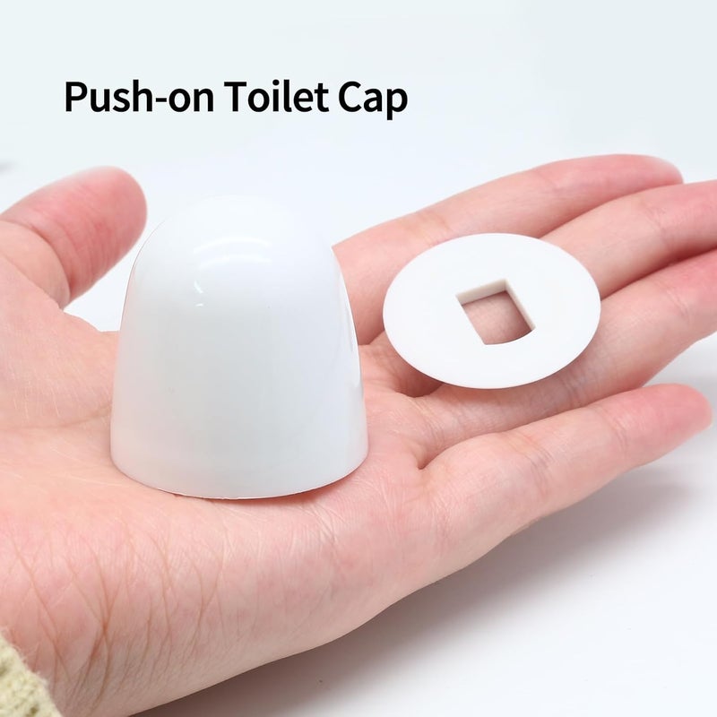 Luomorgo 4 Pcs Toilet Bolt Caps, Plastic Push-On Toilet Bolt Covers, Universal Toilet Seat Floor Bolts Caps Covers with Washers (White, Round) - Image 4