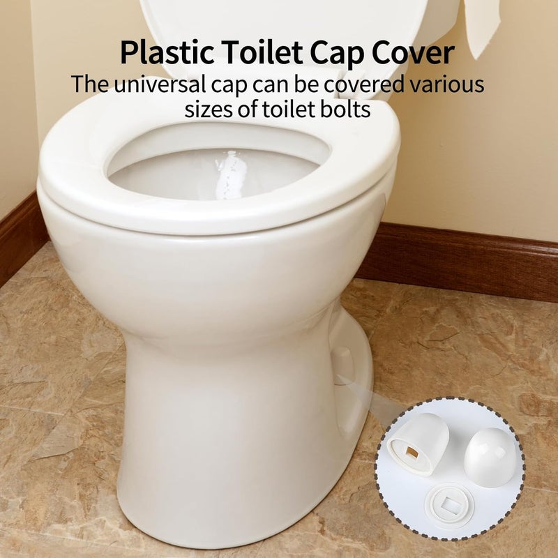 Luomorgo 4 Pcs Toilet Bolt Caps, Plastic Push-On Toilet Bolt Covers, Universal Toilet Seat Floor Bolts Caps Covers with Washers (White, Round) - Image 3