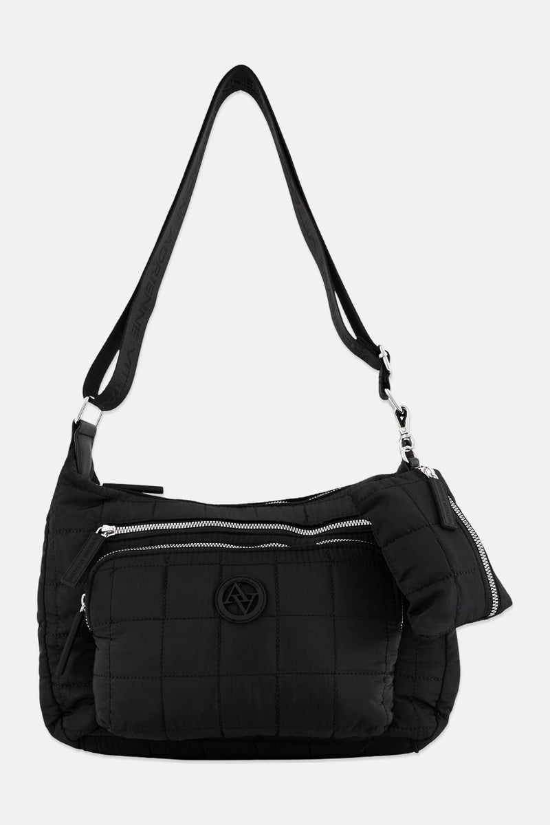 ADRIENNE VITTADINI حقيبة كتف نسائية بشعار العلامة التجارية مع حقيبة صغيرة، سوداء - Image 1