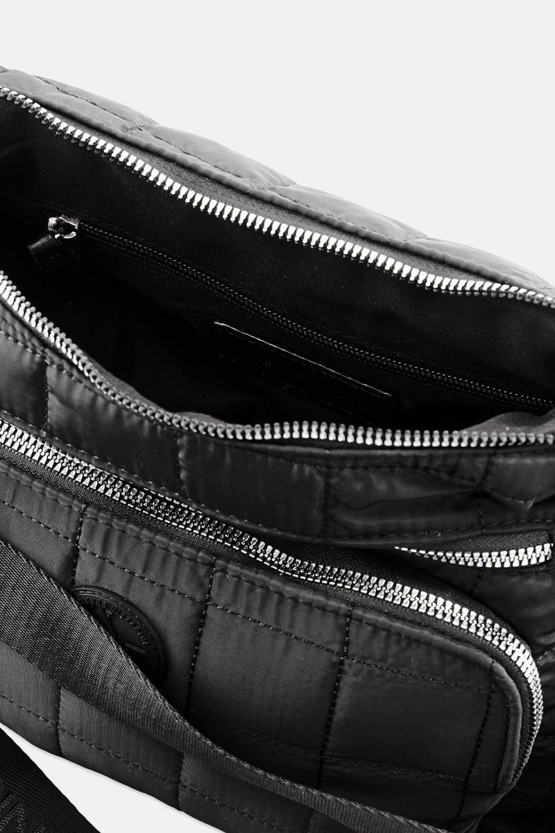 ADRIENNE VITTADINI حقيبة كتف نسائية بشعار العلامة التجارية مع حقيبة صغيرة، سوداء - Image 3