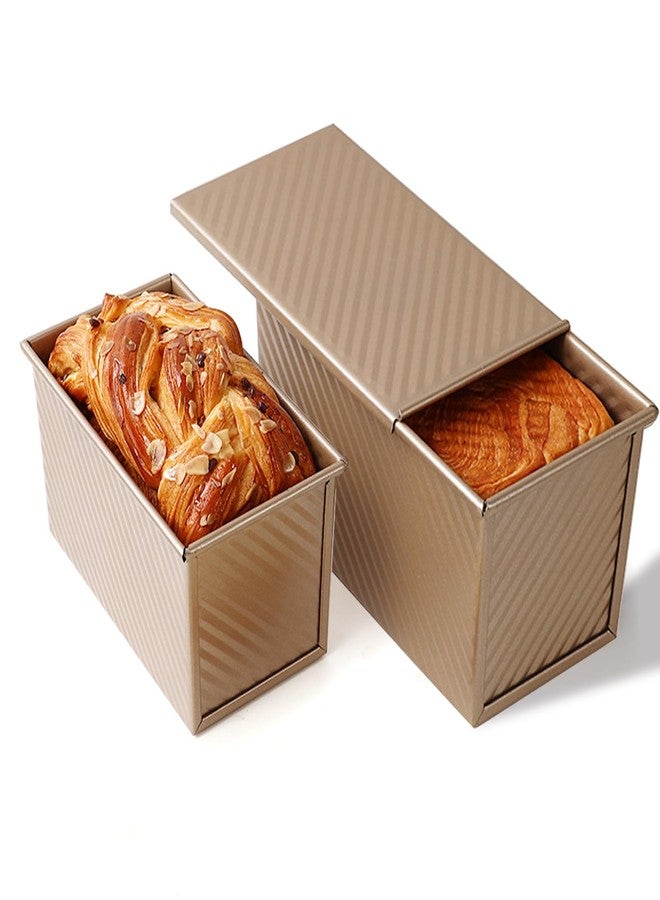 Cayanmydery 2 Pack Pullman Loaf Pan with Lid, 1 lb/0.5 lb Dough Capacity, Carbon Steel Corrugated, Non-Stick Sandwich Bread Loaf Pan with Lid - Image 3