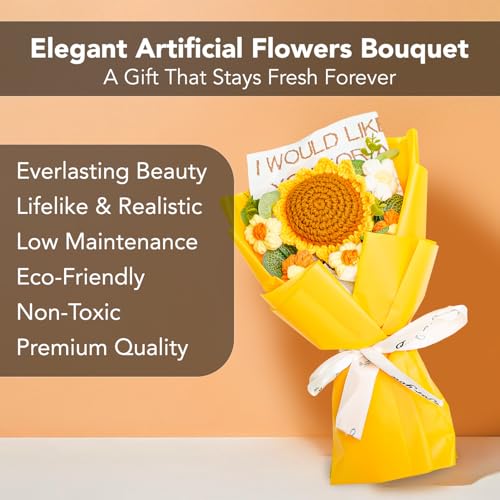 Ekhasa Nostrae by Ekhasa Yellow Sunflower Crochet Flowers Bouquet (Medium size) | Knitted Flowers Bouquet For Gifting | Woolen Flower Perfect For Crochet Gifts | Handmade Bouquets Gift - Image 4