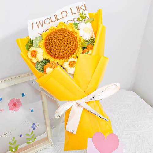 Ekhasa Nostrae by Ekhasa Yellow Sunflower Crochet Flowers Bouquet (Medium size) | Knitted Flowers Bouquet For Gifting | Woolen Flower Perfect For Crochet Gifts | Handmade Bouquets Gift - Image 1