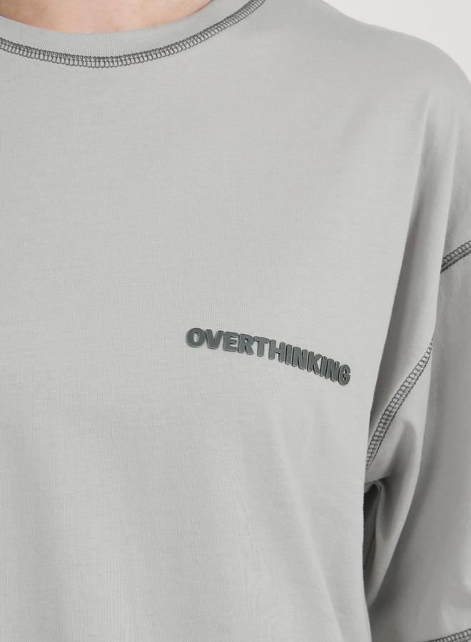 Styli Slogan Print Oversized Jersey T-Shirt with Stitch Detail  - Image 4