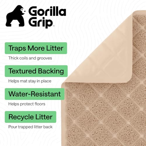 GORILLA GRIP Cat Litter Box Mat 35x23 Cushioned Coil Mesh Litter Trapping Mats Scatter Control Supplies for Less Mess Phthalate Free Ultra Deep Catch Grooves Rinse or Vacuum to Clean Beige - Image 3