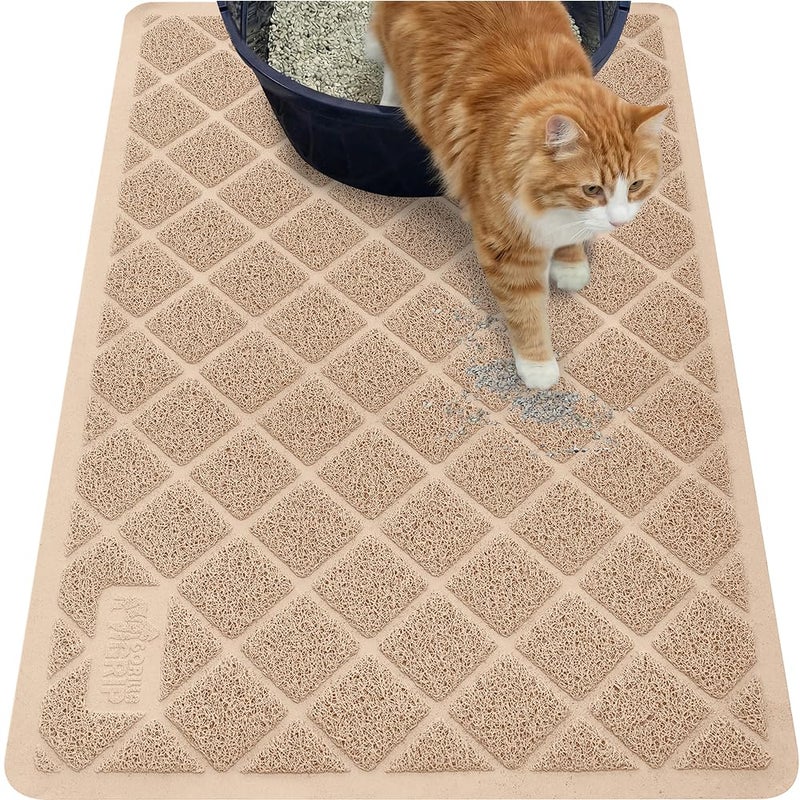 GORILLA GRIP Cat Litter Box Mat 35x23 Cushioned Coil Mesh Litter Trapping Mats Scatter Control Supplies for Less Mess Phthalate Free Ultra Deep Catch Grooves Rinse or Vacuum to Clean Beige - Image 2