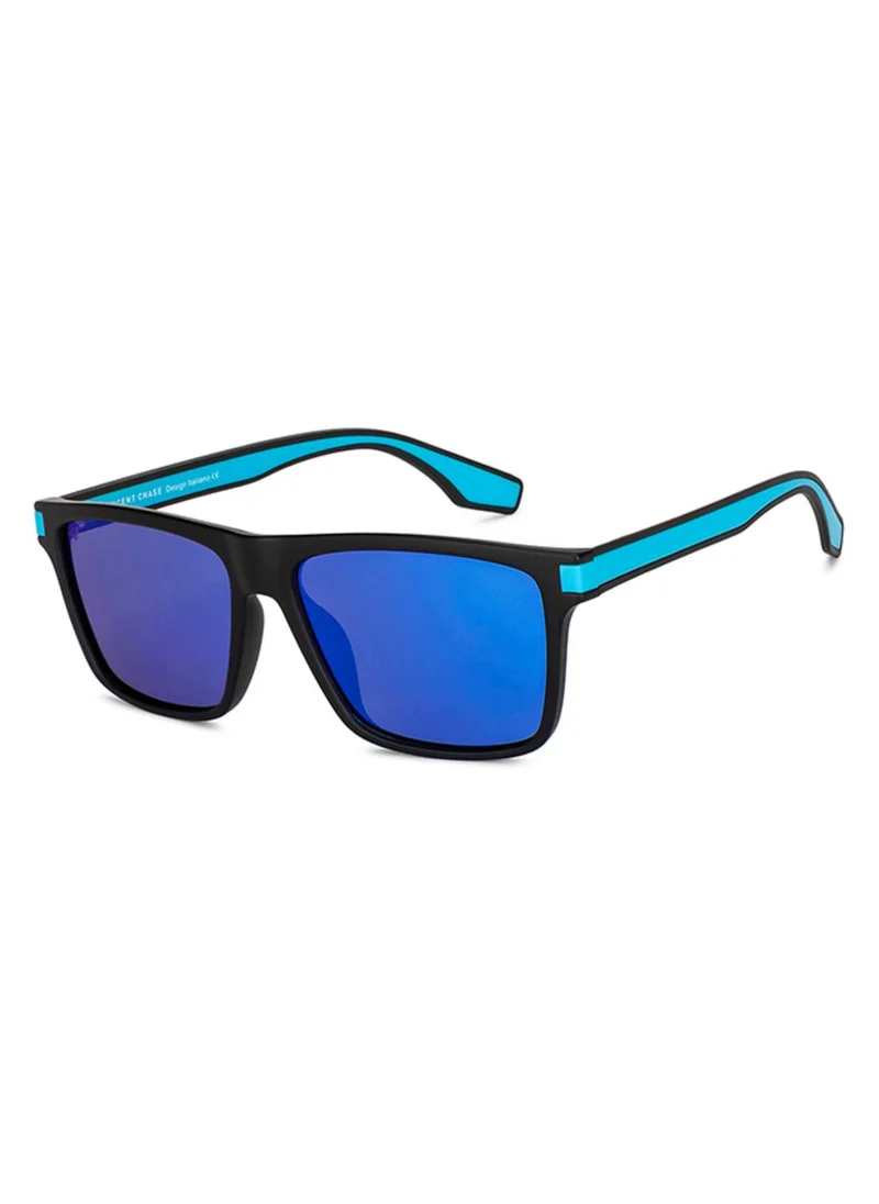 VINCENT CHASE Vincent Chase By Lenskart | Black Blue Full Rim Square Branded Latest and Stylish Sunglasses | 100% UV Protected | Men & Women | Large | VC S14457