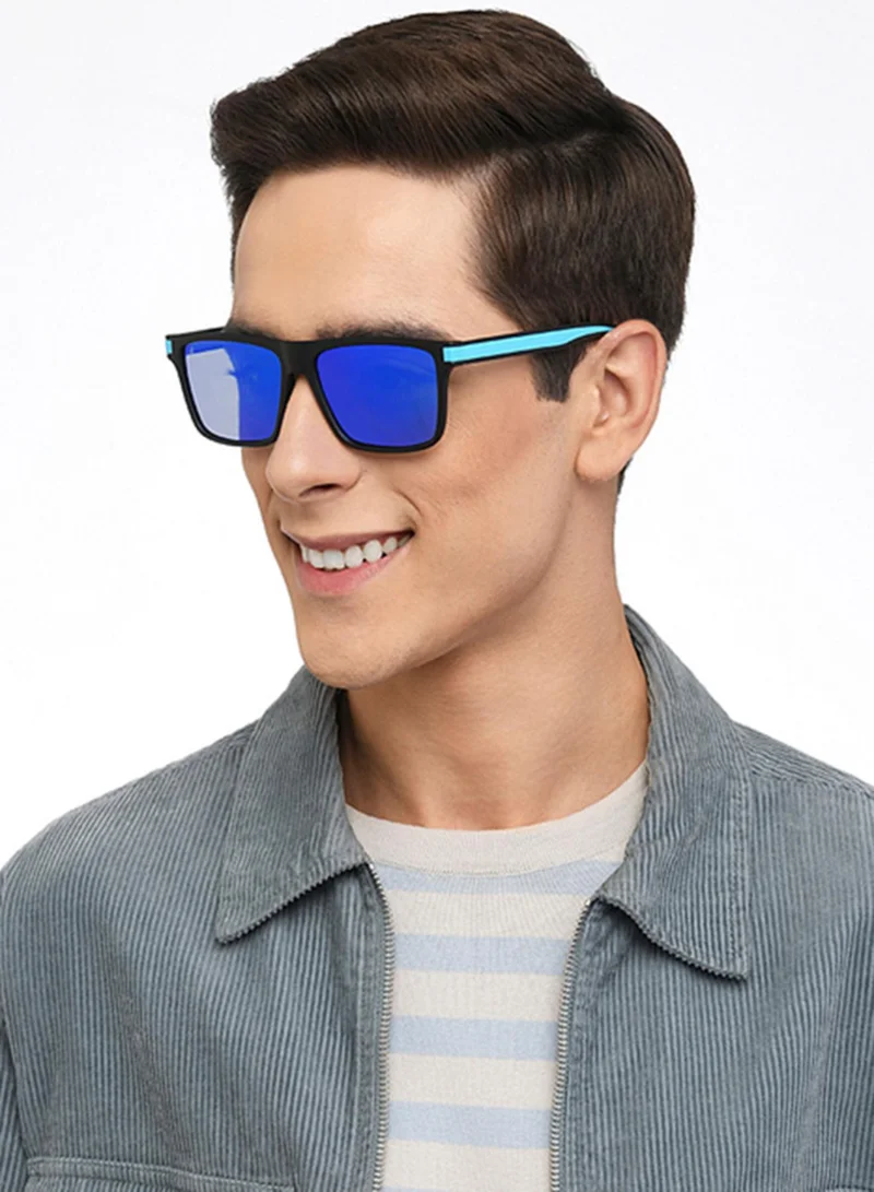 VINCENT CHASE Vincent Chase By Lenskart | Black Blue Full Rim Square Branded Latest and Stylish Sunglasses | 100% UV Protected | Men & Women | Large | VC S14457