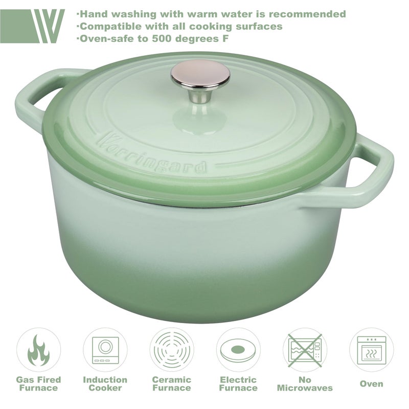 VORRINGARD Enameled Cast Iron Dutch Oven Pot with Lid, for Bread Baking, Round Bread Oven- include Sourdough Bread Baking Supplies Set, 6QT, Green - Image 3