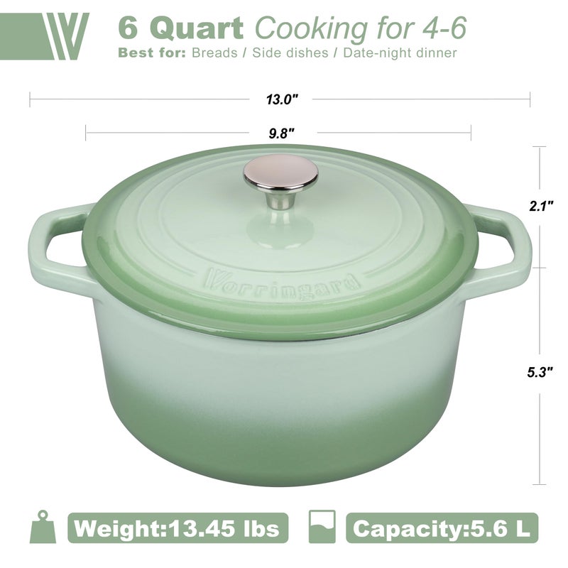 VORRINGARD Enameled Cast Iron Dutch Oven Pot with Lid, for Bread Baking, Round Bread Oven- include Sourdough Bread Baking Supplies Set, 6QT, Green - Image 2