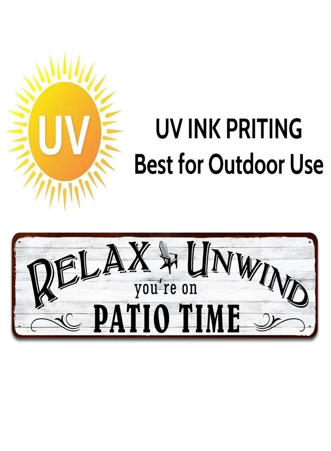 SOYAVE Patio Wall Decor Backyard Patio Signs And Decor Outdoor 4" by 16" Tin Sign For Home, Bar, Porch - Relax Unwind You're On Patio Time - Image 4