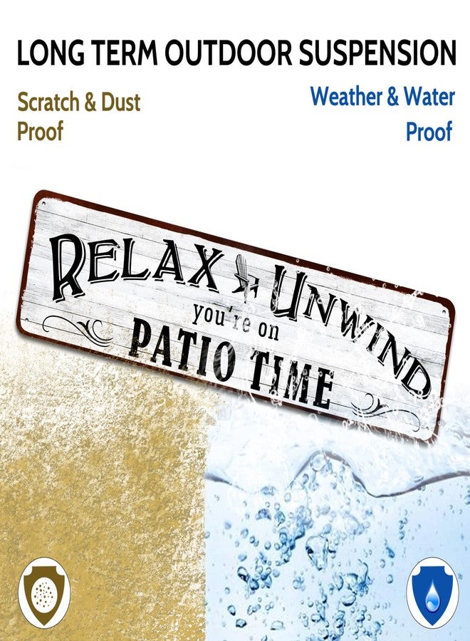 SOYAVE Patio Wall Decor Backyard Patio Signs And Decor Outdoor 4" by 16" Tin Sign For Home, Bar, Porch - Relax Unwind You're On Patio Time - Image 5