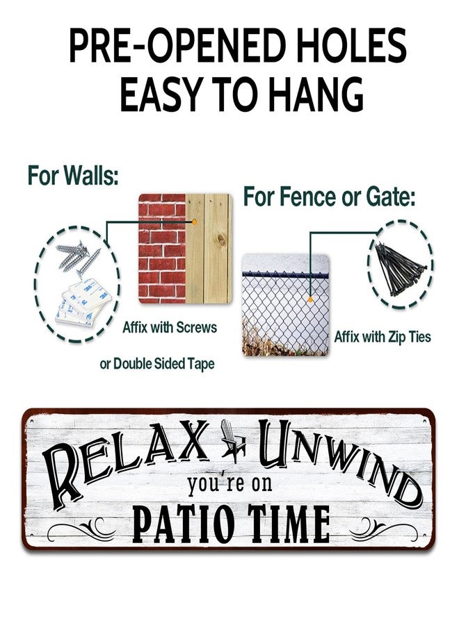 SOYAVE Patio Wall Decor Backyard Patio Signs And Decor Outdoor 4" by 16" Tin Sign For Home, Bar, Porch - Relax Unwind You're On Patio Time - Image 3