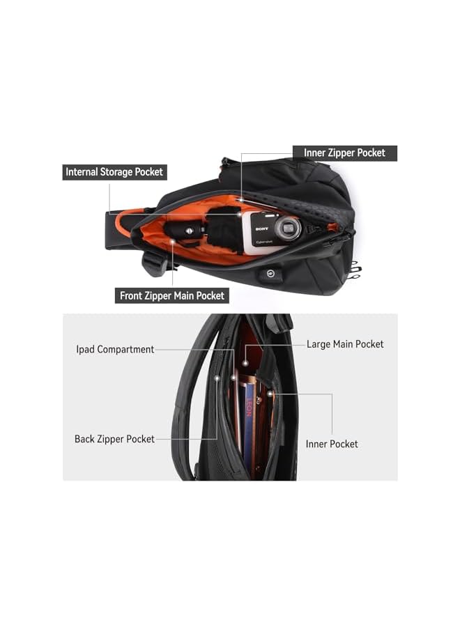 PROMASS Anti-Theft Crossbody Sling Bag For Men Women,Small Backpack One Shoulder Bag, Chest Bag Sling Backpack Water Resistant(Black) - Image 3