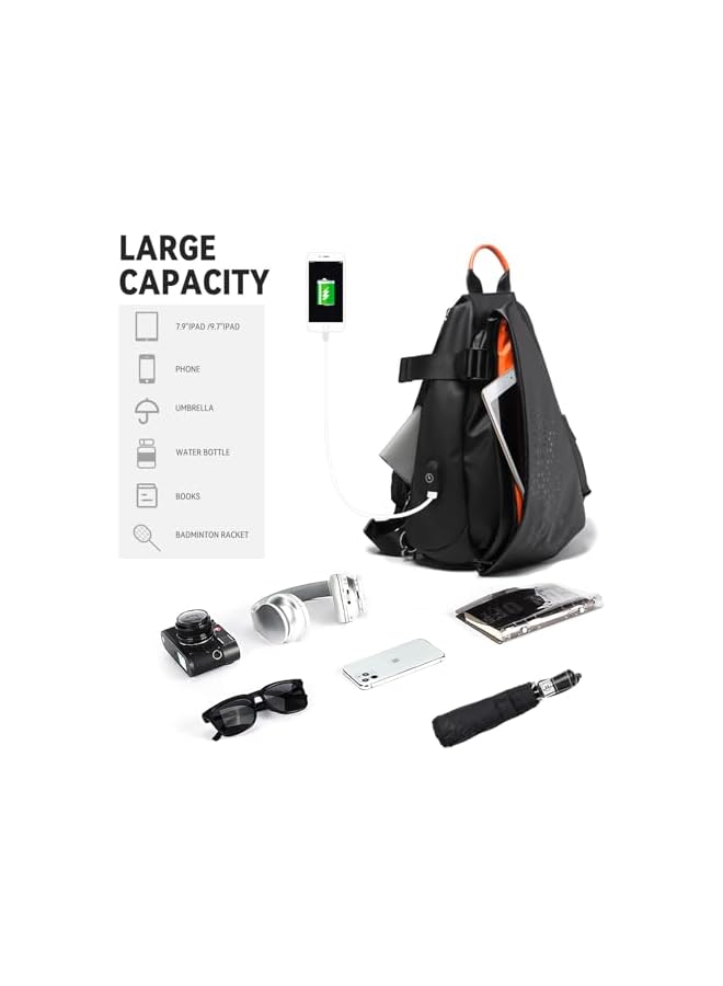 PROMASS Anti-Theft Crossbody Sling Bag For Men Women,Small Backpack One Shoulder Bag, Chest Bag Sling Backpack Water Resistant(Black) - Image 5