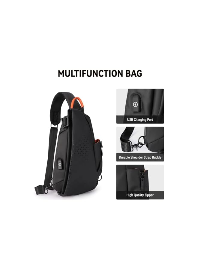 PROMASS Anti-Theft Crossbody Sling Bag For Men Women,Small Backpack One Shoulder Bag, Chest Bag Sling Backpack Water Resistant(Black) - Image 2