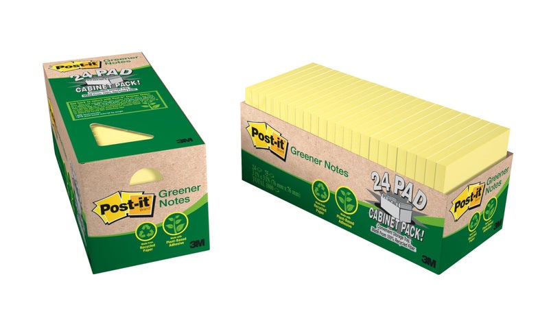 Post It Postit Greener Notes 24 Bulk Sticky Note Pads 3 x 3 in Made with 100 Recycled Paper Canary Yellow - Image 2