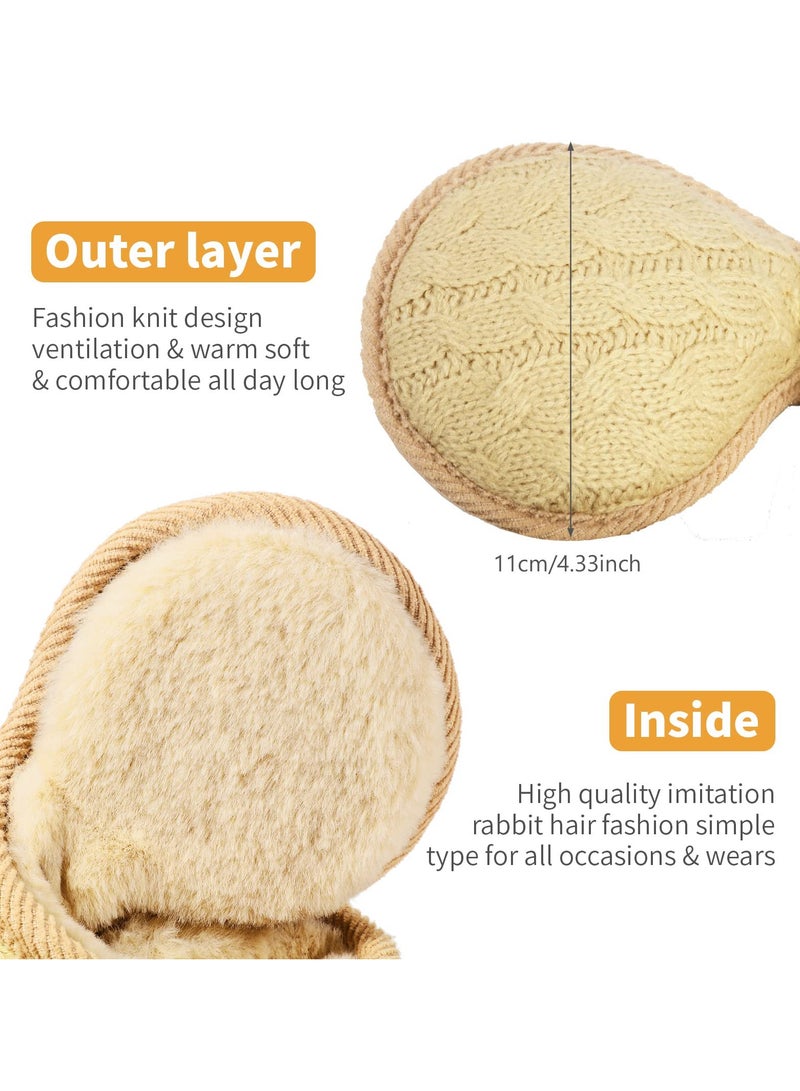 KASTWAVE 2 Pieces Foldable Ear Warmers Adjustable Knitted Earmuffs with Fuzzy Fleece Lining Unisex Furry Winter Earmuffs (White & Yellow) - Image 3