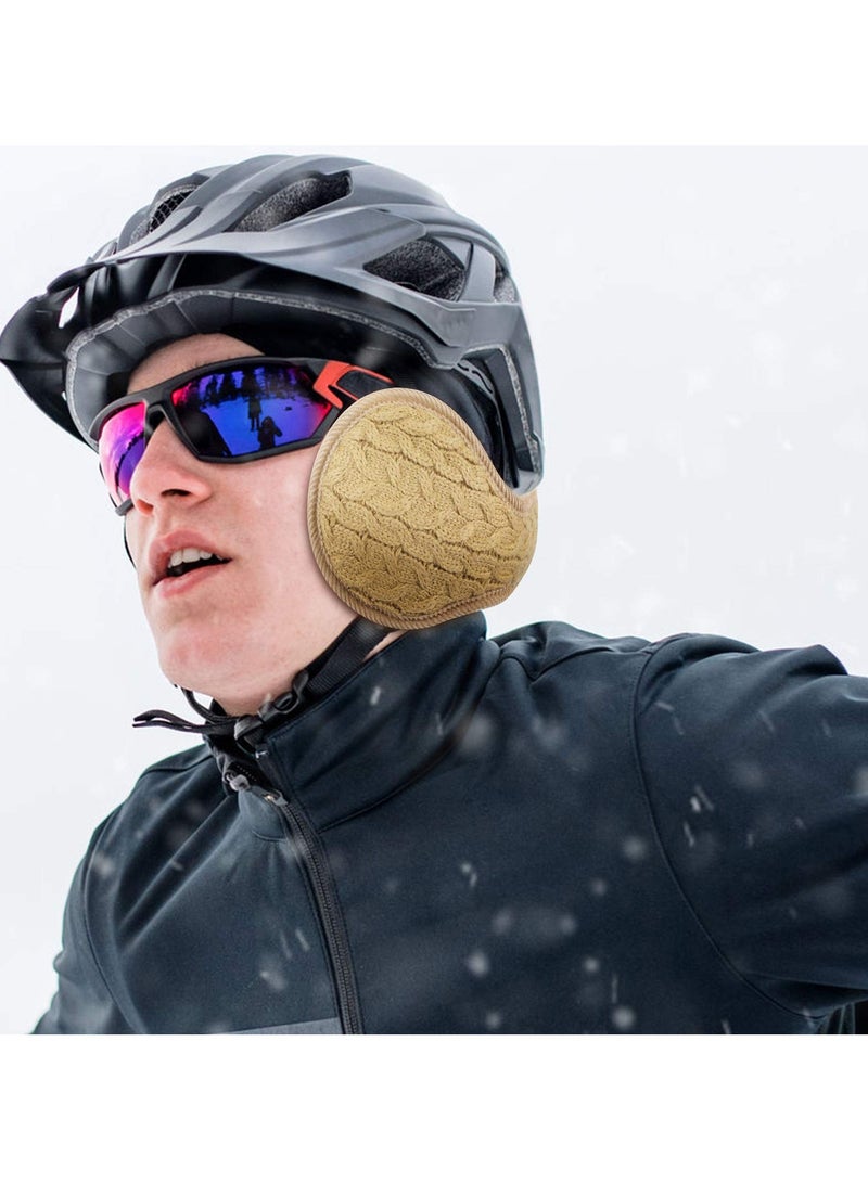 KASTWAVE 2 Pieces Foldable Ear Warmers Adjustable Knitted Earmuffs with Fuzzy Fleece Lining Unisex Furry Winter Earmuffs (White & Yellow) - Image 5