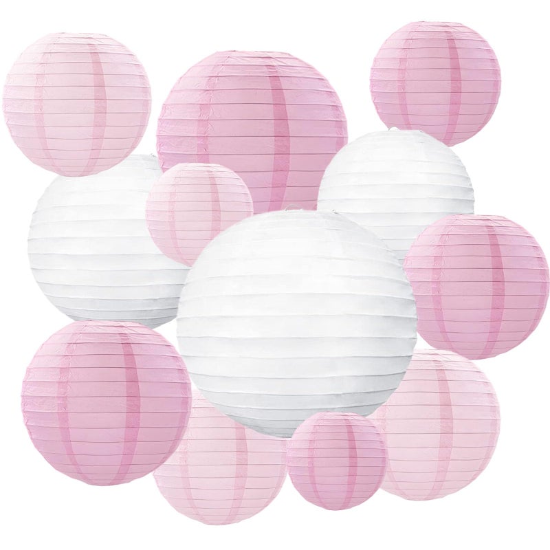 Zankubom 20Pcs Pink Light Pink White Paper Lanterns for Parties 6 8 10 12 Chinese Asian Hanging Round Paper Lanterns for Birthday Wedding Halloween Christmas Home Decor Party Decor - Image 2