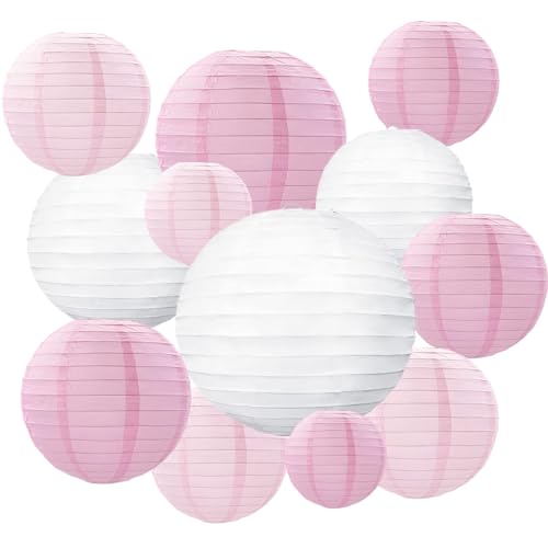 Zankubom 20Pcs Pink Light Pink White Paper Lanterns for Parties 6 8 10 12 Chinese Asian Hanging Round Paper Lanterns for Birthday Wedding Halloween Christmas Home Decor Party Decor - Image 1