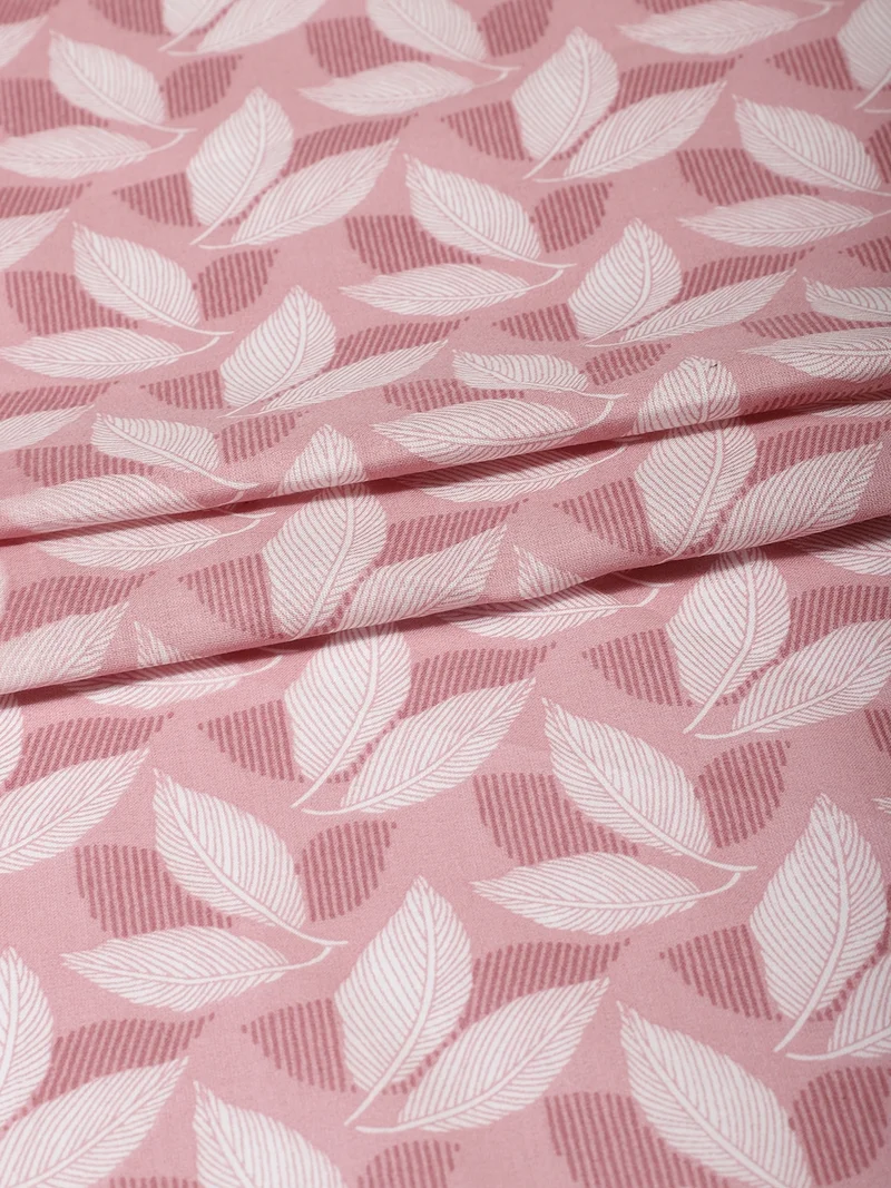 أيه كيه إس Dusty Rose Pink Botanical Leaf Pattern Cotton Fabric