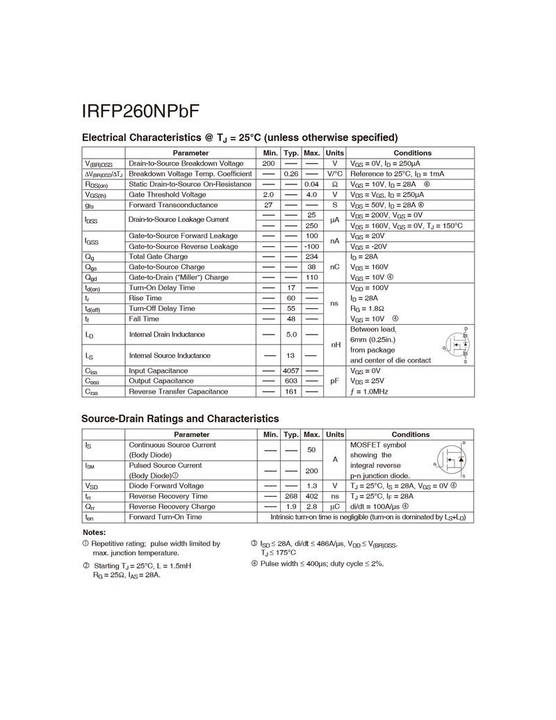 Chanzon IRFP260NPBF TO-247 NMOS MOS N-Channel Power MOSFET Transistor, High Dissipation and Current (Pack of 5pcs) - Image 5