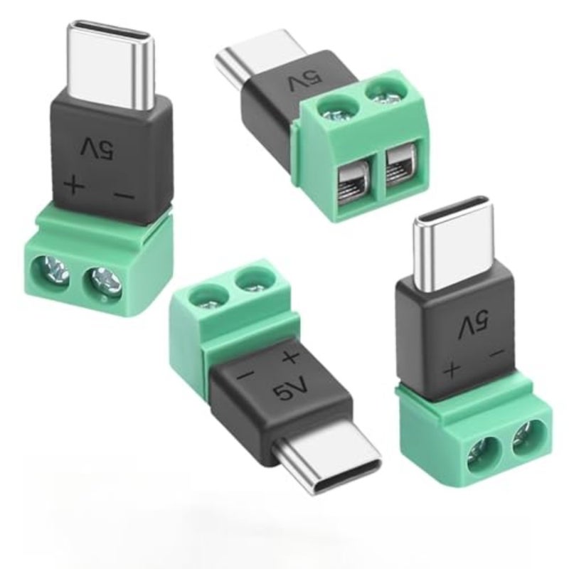 مشاريع DIY والإصلاح: محول USB من النوع C إلى 2 دبوس بدون لحام، غطاء بلاستيكي أسود، قابس طرفي لولبي، 5 فولت 1.5 أمبير، بدون نقل بيانات، 4 عبوات - Image 1