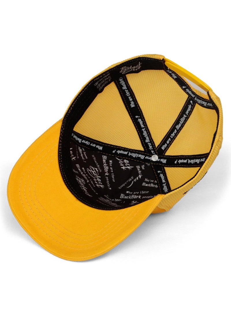Black Börk BlackBörk V1 Kids Hip Hop Lion - Unisex Yellow Trucker Kids Hat with 2 Code Logo(Cap)  - Image 5
