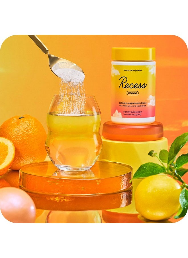 RECESS - Mood Powder, Calming Magnesium L-Threonate Blend With Passion Flower, L-Theanine, Electrolytes, Magnesium Calm Support Powder Supplement - Lemon Citrus 28 Serving Tub - Image 1