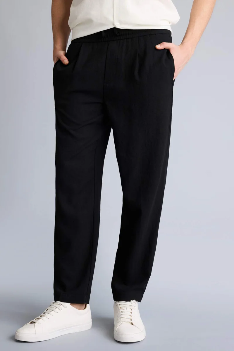 Defacto  Relax Fit Ankle Length Linen Look Trousers for Men | Best Price UAE