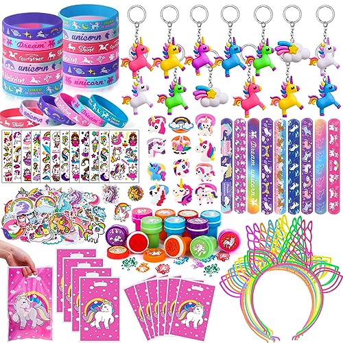 Winrayk 146Pcs Unicorn Party Favors Birthday Supplies Girls Headband Bag Bracelet Stamper Keychain Slap Bracelet Tattoo Sticker Ring Goodie Stuffer Pinata Filler Rainbow Unicorn Party Supplies Decor - Image 1