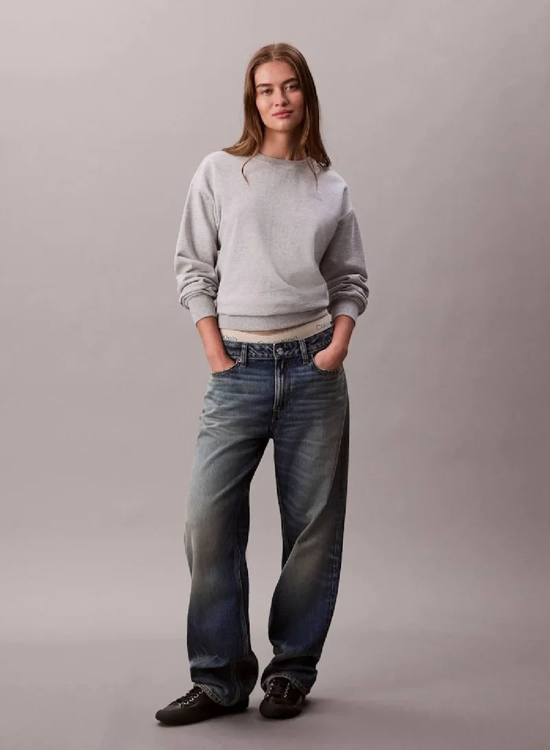 Calvin Klein Jeans History Grey Heather Relaxed Monogram Fleece Sweatshirt for Women | Best Price UAE