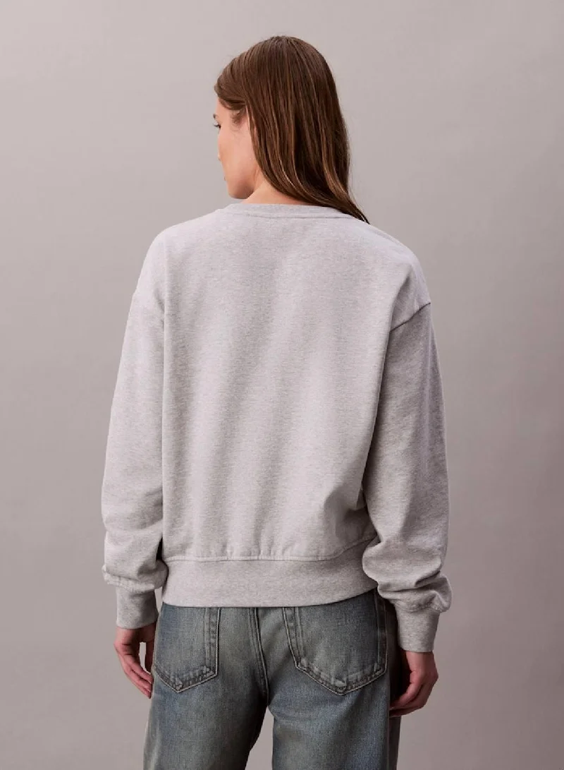 Calvin Klein Jeans History Grey Heather Relaxed Monogram Fleece Sweatshirt for Women | Best Price UAE