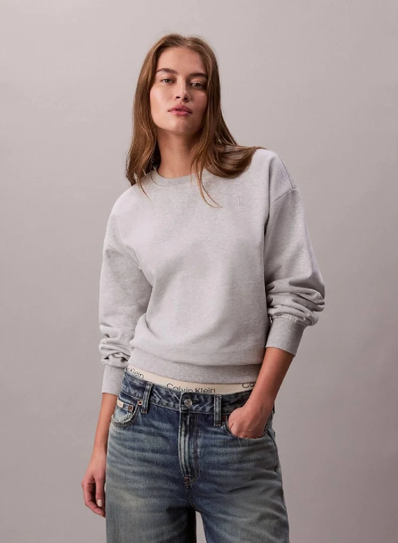 Calvin Klein Jeans History Grey Heather Relaxed Monogram Fleece Sweatshirt for Women | Best Price UAE