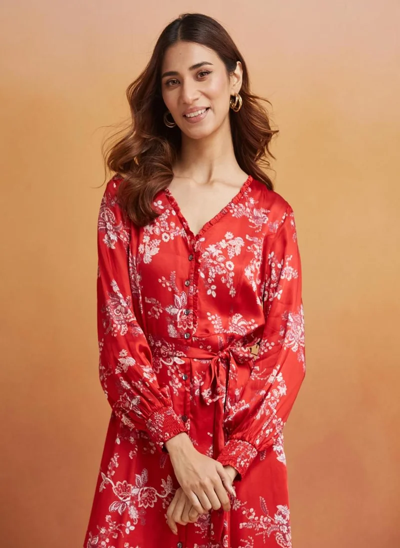 فاب انديا Floral Button-Down Dress