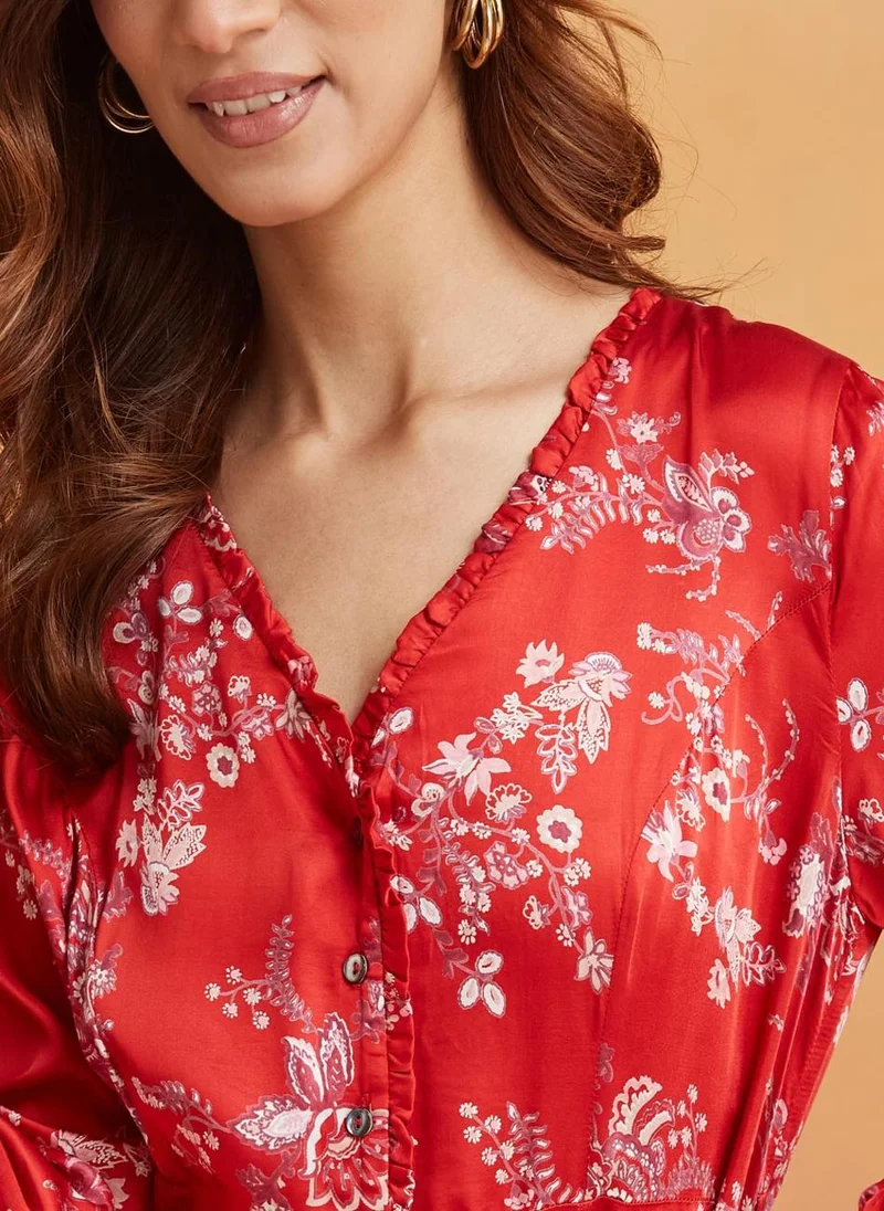 فاب انديا Floral Button-Down Dress