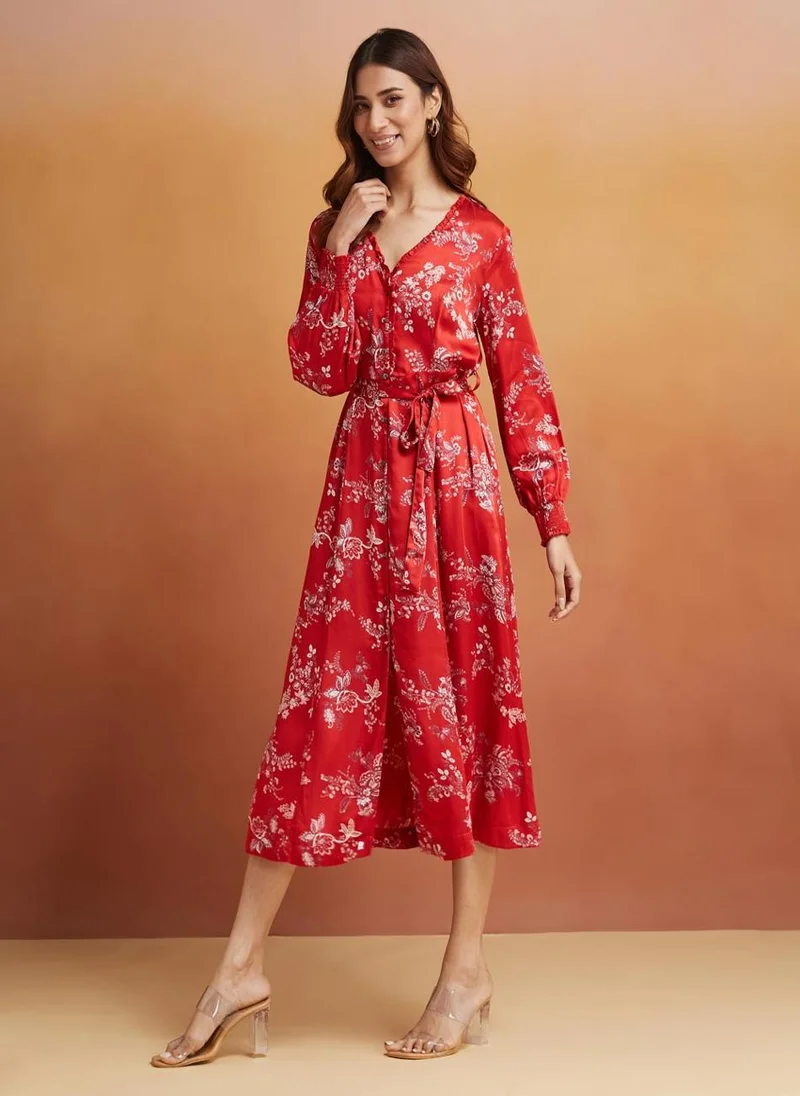 فاب انديا Floral Button-Down Dress