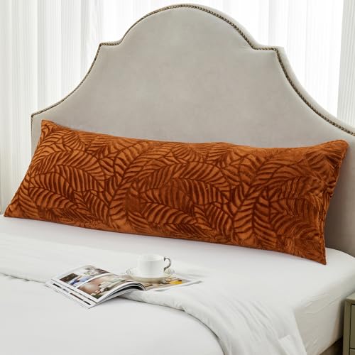 SOCHOW Fall Body Pillow Cover 21x54 Inches Super Soft and Cozy Leaves Textured Fleece Long Body Pillowcase with Zipper Closure1 Pack Caramel