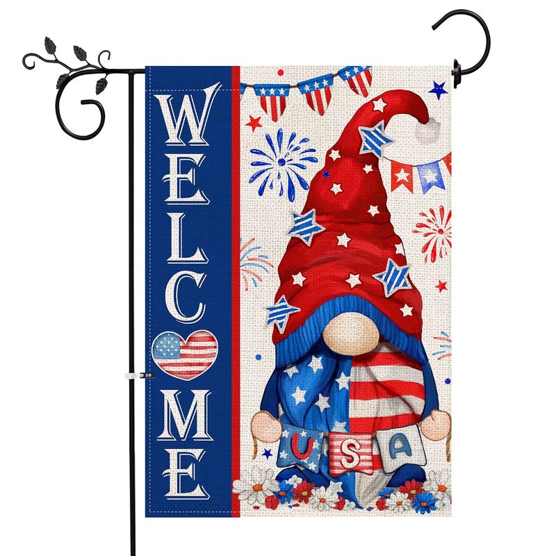 Bonsai Tree 4th of July Garden Flag, Patriotic Garden Flags 12x18 Double Sided, Fourth of July Gnomes Burlap Yard Flag, Memorial Day Independence Day Welcome Small Vertical Lawn Signs Banners for Home Outdoor - Image 1