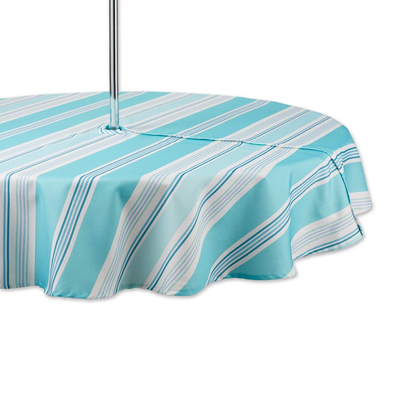 DII DII Summer Stripe Outdoor Zippered Tabletop Collection Multiuse Machine Washable Tablecloth 60 Round wZipper Beach House